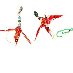 Handmade Small Chirimen Origami Crane Hanging Ornament